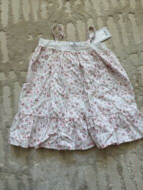 Girls White Floral Sundress with Pink Rose Print